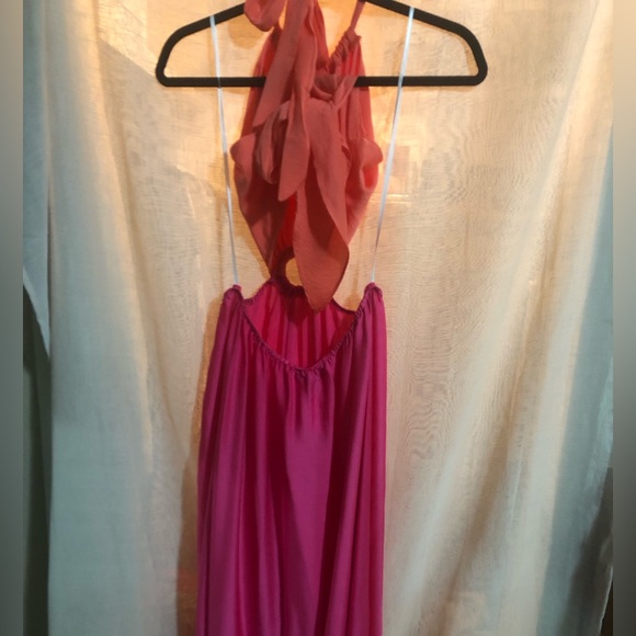 Color Block Halter Maxi Dress in Hot Pink & Orange - Size: Medium - Brand: Aakaa - Picture 6 of 11